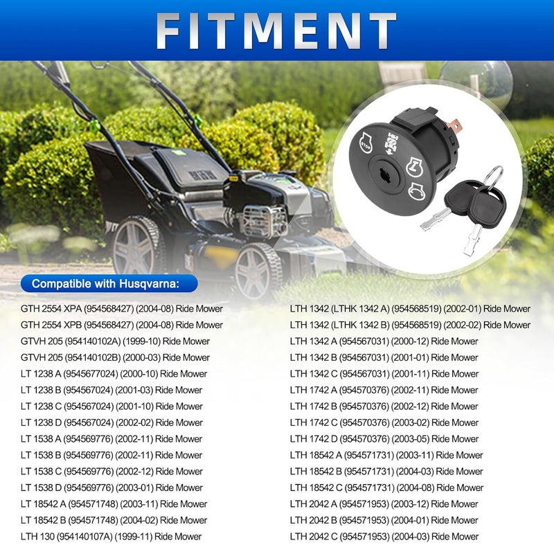 AUTOBABA Lawn Mower Ignition Switch 4 Position with Key 7 terminals Compatible with Husqvarna AYP Craftsman Poulan Sears Lawn Mower Rider Replace# 193350 532193350 - Image 2